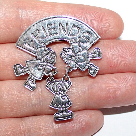 Vintage Sterling Silver Women Friends Brooch 6 grams EFS - Picture 5 of 5